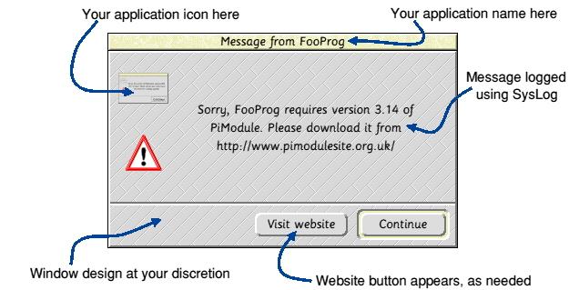 Example multi-tasking error window with launch-website button.